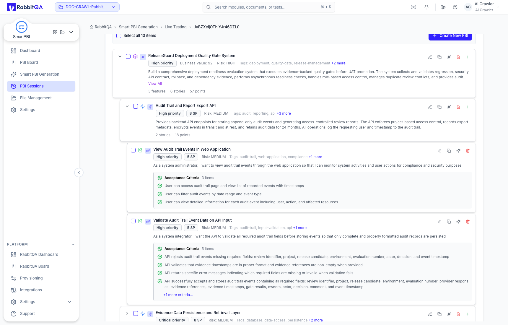 Expanded Feature, User Story, and Acceptance Criteria