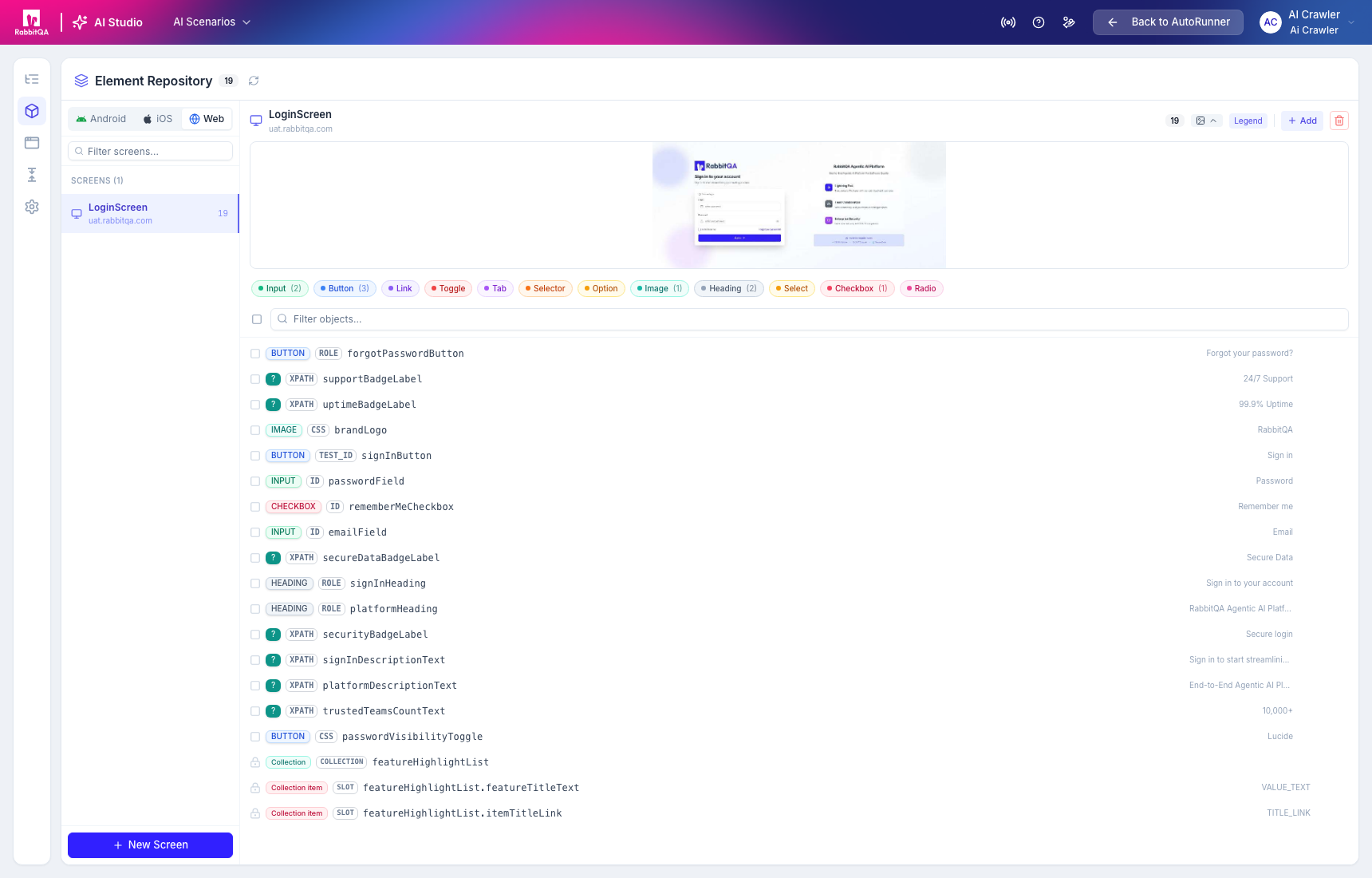 Generated element repository