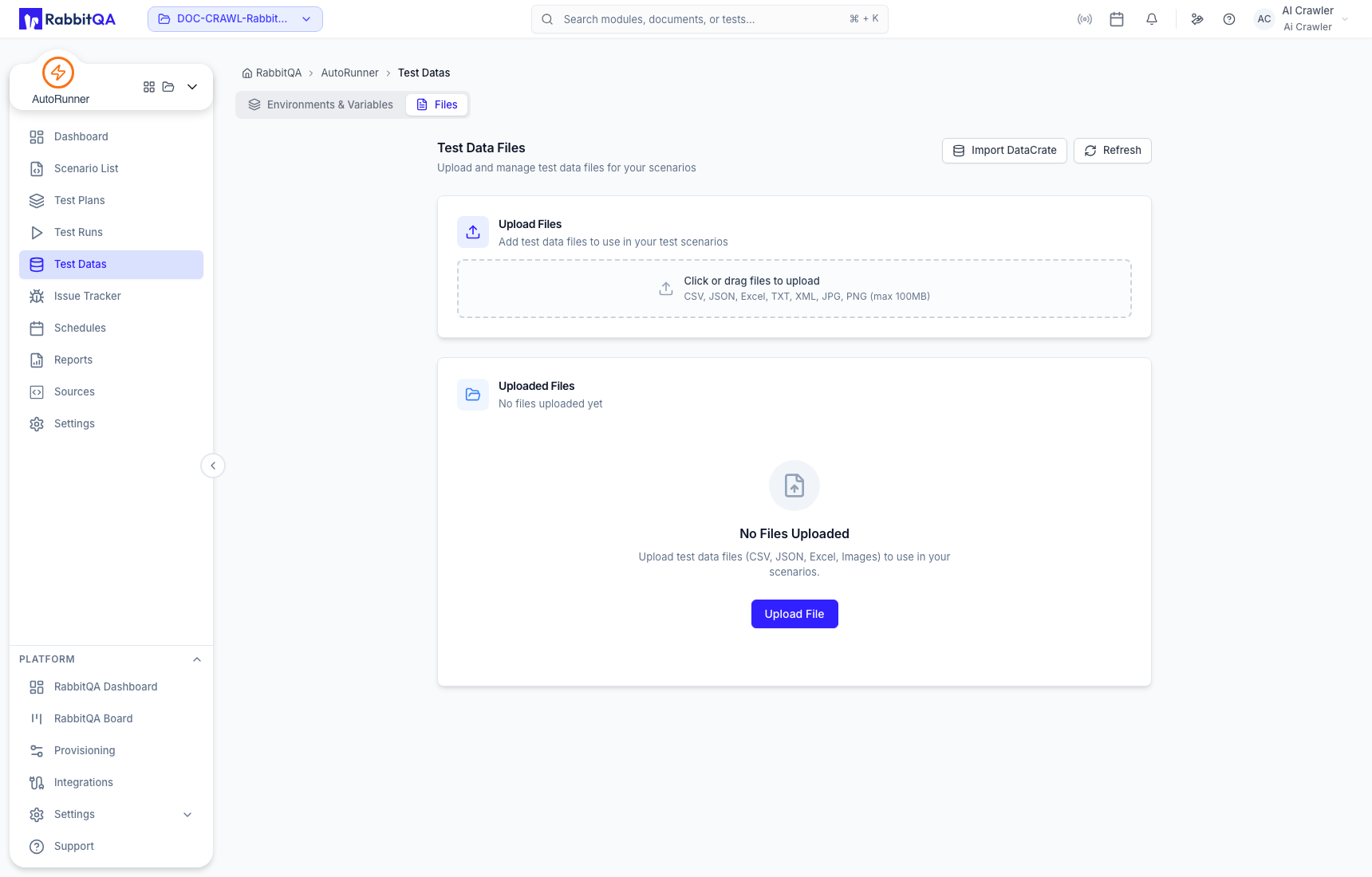 Test data file library