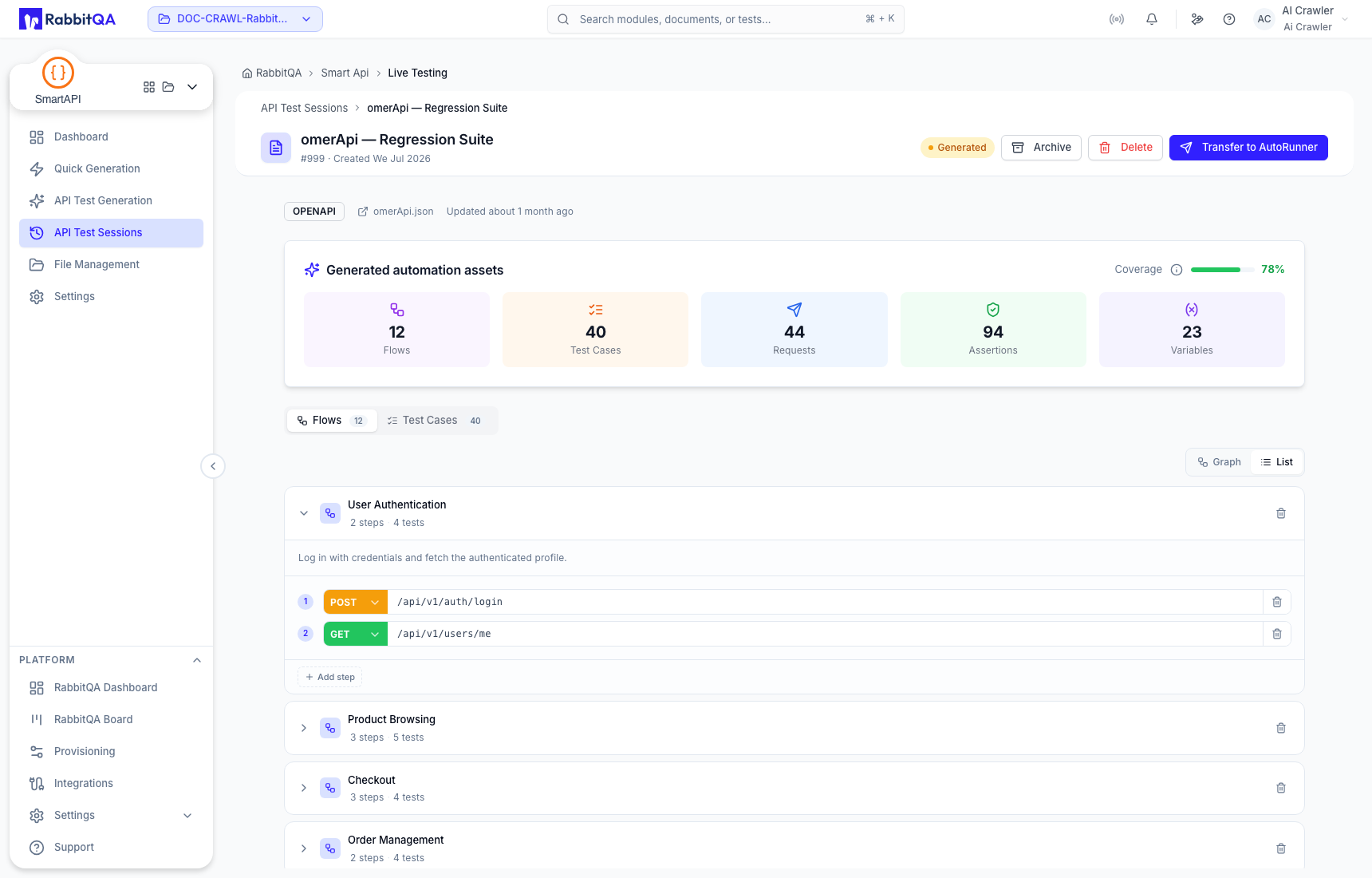 Generated flow list view