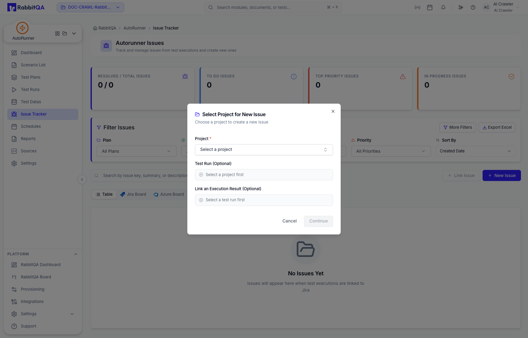 New issue execution context