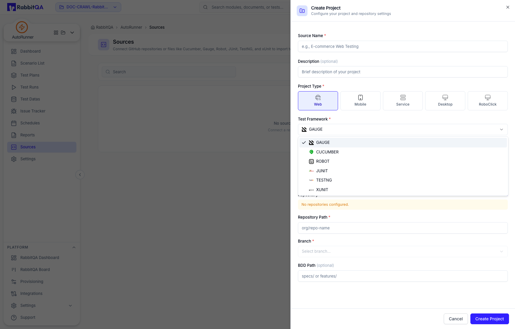 Supported source frameworks