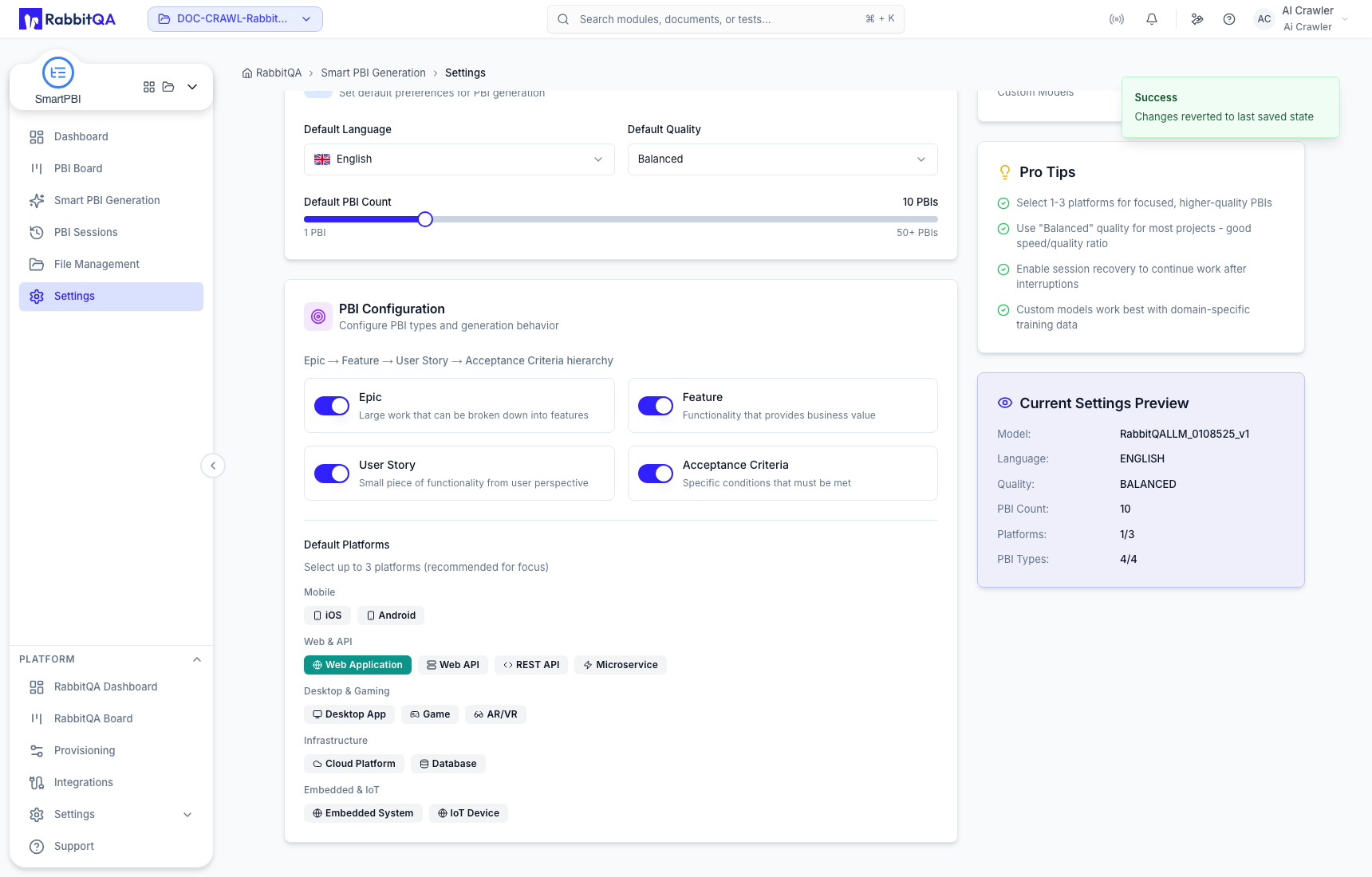 Complete default platform selection