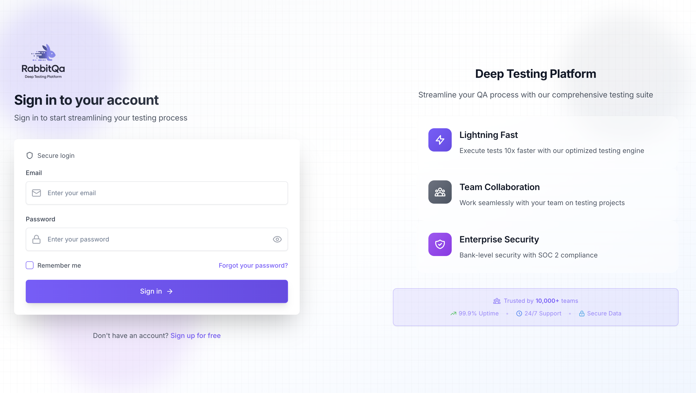 Sign Up / Login Screenshot
