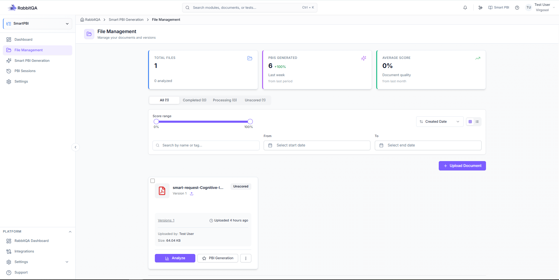 File management upload interface