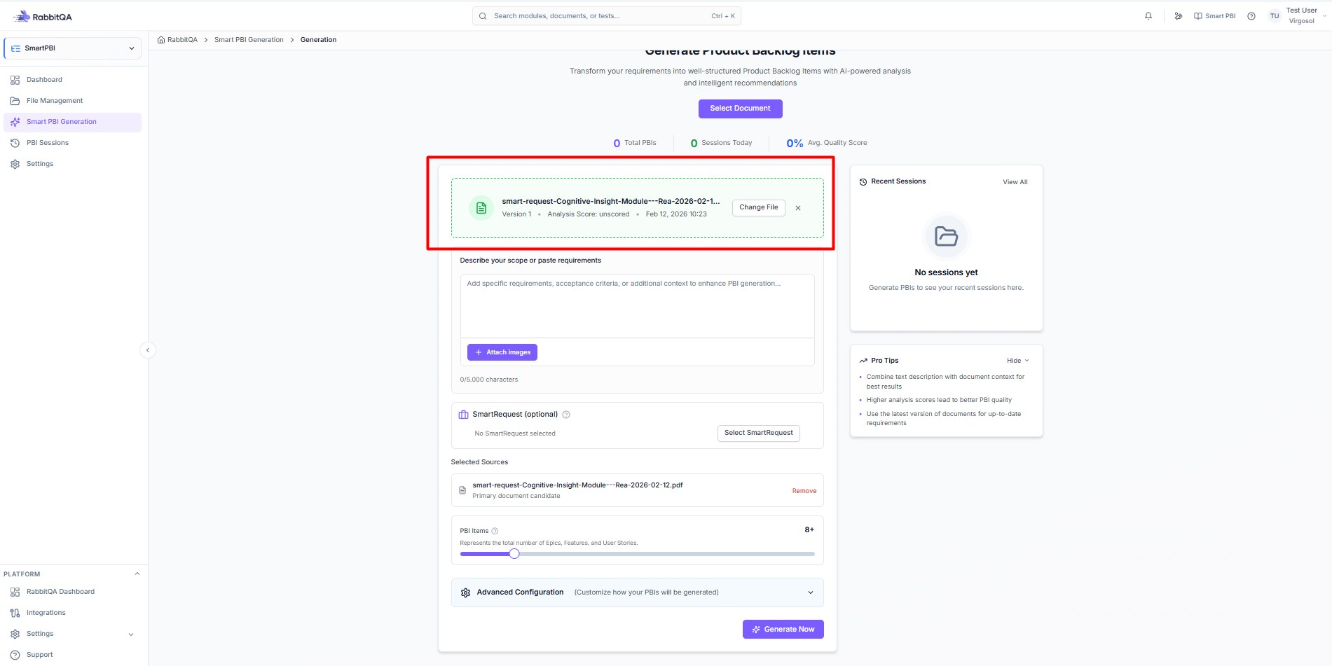PBI generation file upload step