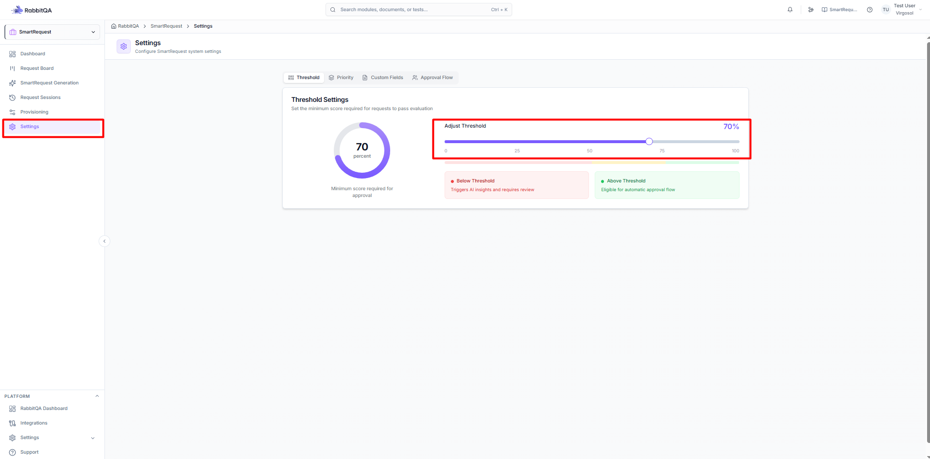 Score threshold configuration