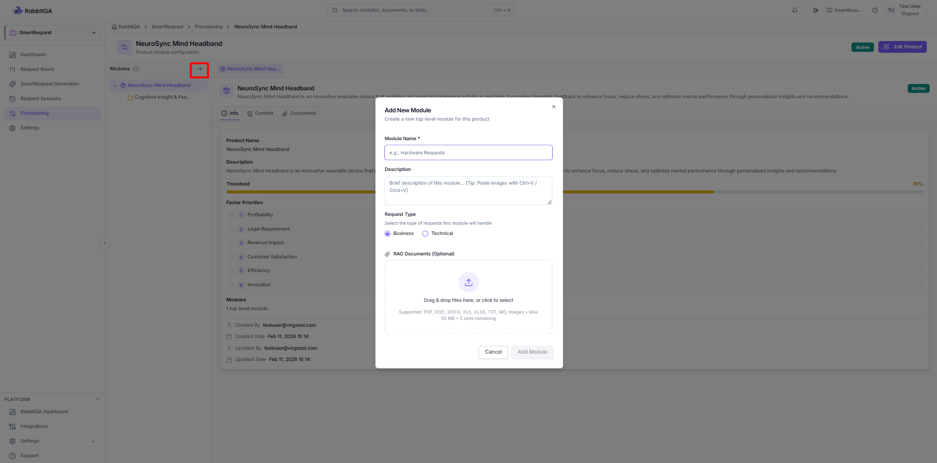 Module creation within a product